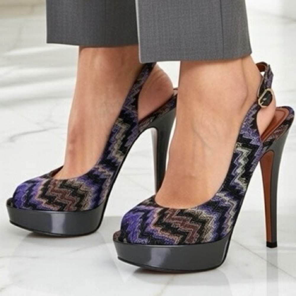 Missoni Multicolor Zigzag Perp Toe Slingback Pumps - image 1